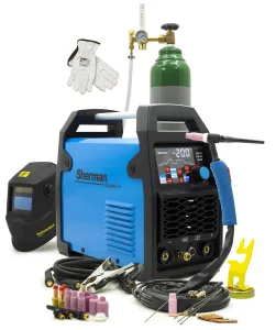 Zestaw Spawarka SHERMAN DIGITIG 208 DC MULTI 200A 230V LED HF TIG butla reduktor przyłbica