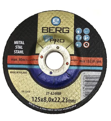 BERG TARCZA DO SZLIFOWANIA METALU 125x8,0x22 8mm B409512580